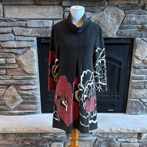 Papillon Vancouver Los Angeles Knit Sweater Dress: Pink/Gray/White Floral Sz Med